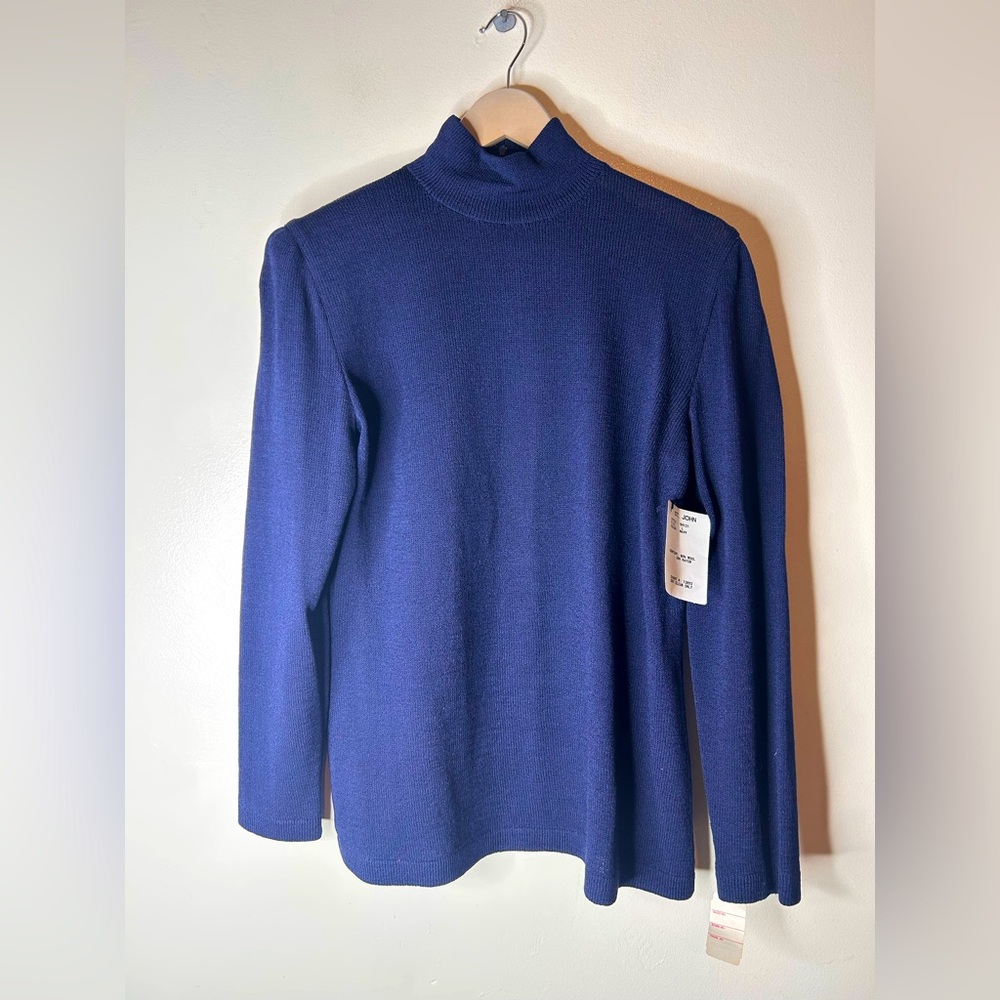 ST. JOHN Collection Santana Knit Mock Turtle Neck in Navy Blue